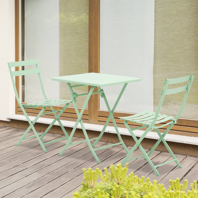 Τραπέζι και καρέκλες Outsunny Garden και Outdoor Garden σε πράσινο μεταλλικό, σετ 3 τεμαχίων που εξοικονομεί χώρο 863-055GN