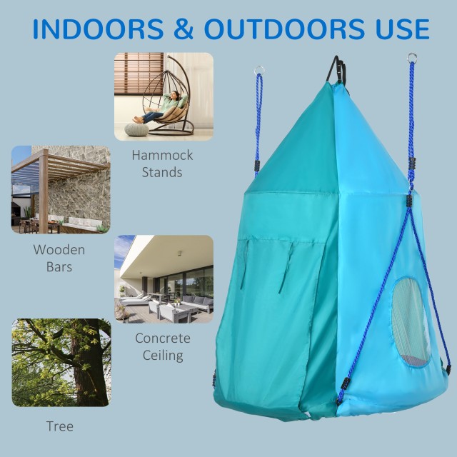 Outsunny Garden Swing με σκηνή για παιδιά 3-8 ετών, Ø100cm και ρυθμιζόμενα σχοινιά, μπλε 344-055V00BU