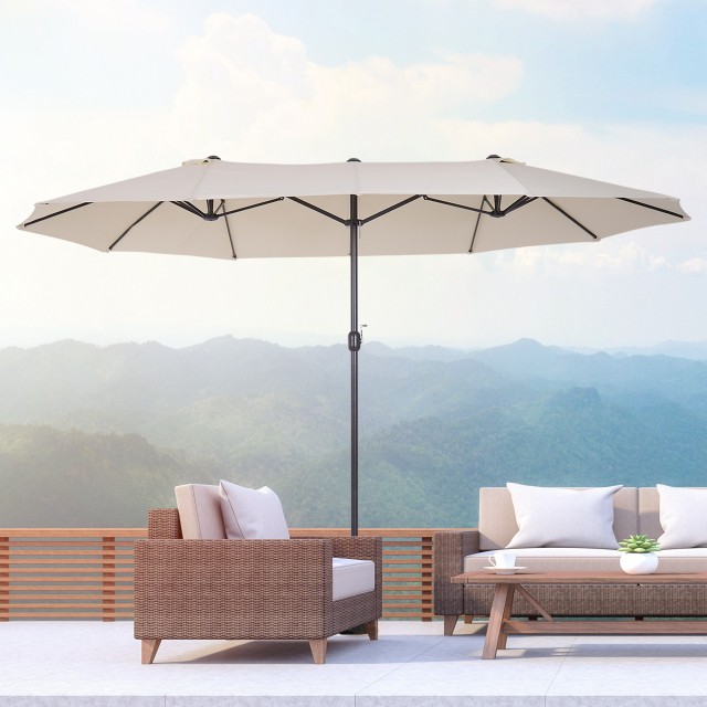 Outsunny Outdoor Double Canopy Parasol, Anti UV 460 x 270 x 240, Μπεζ, Καφέ 84D-030V01CW