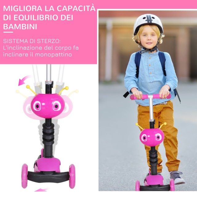HOMCOM Scooter 3 Wheels for Παιδικό κάθισμα και λαβή με ρυθμιζόμενο ύψος 371-008PK