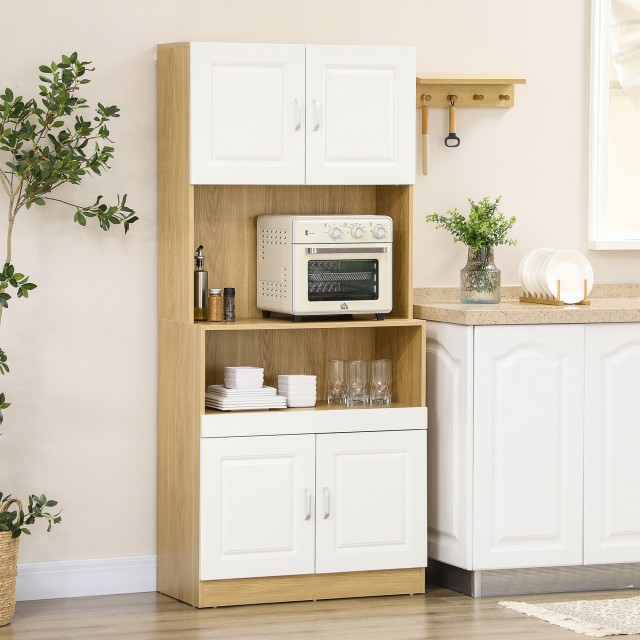 HOMCOM High Pantry Unit σε μοριοσανίδα με 4 πόρτες με ντουλάπια και ανοιχτό ράφι, 80x40x180 cm 835-982V00ND