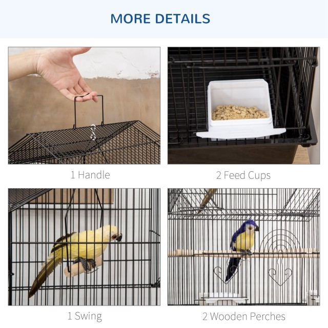 PawHut Bird Cage με λαβή μεταφοράς και αφαιρούμενο δίσκο, σε μέταλλο και πλαστικό, 50,5x41x63 cm, μαύρο D10-062V01BK