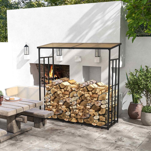 Outsunny Outdoor Metal Woodshed with Polycarbonate Roof, 2100kg Χωρητικότητα, 185x67x185, Μαύρο 842-316V00BK