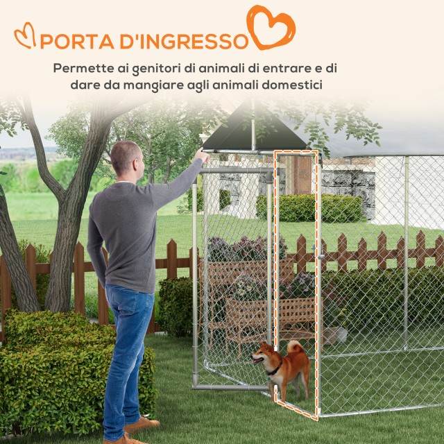 PawHut Outdoor Dog Kennel με αδιάβροχη οροφή από ύφασμα και ατσάλι Oxford, 6x2,3x2,3 m, ασήμι D02-179V02SR
