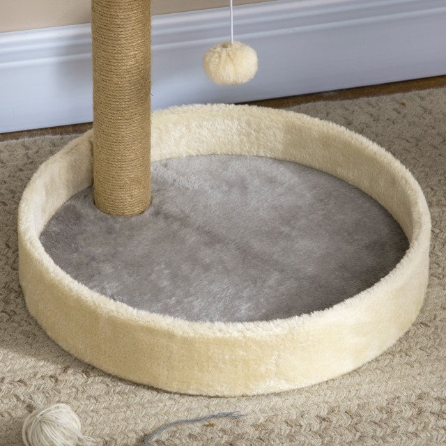 PawHut Scratching Post για γάτες με κρεβάτια, σχοινί γιούτας και βελούδινο, 41x41x44 cm, γκρι και μπεζ D30-603V00LG