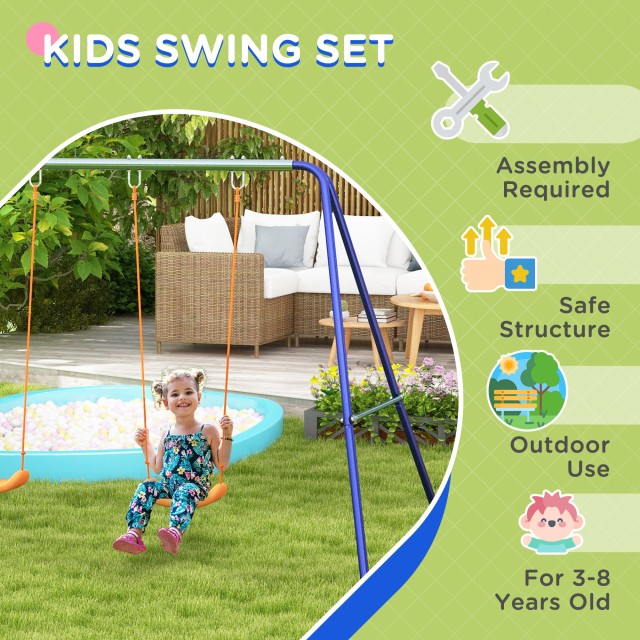 Outsunny Swing για παιδιά 3-8 ετών με 2 καθίσματα και 4 μανταλάκια, σε μέταλλο και PP, 269x160x180 cm 344-073V00MX