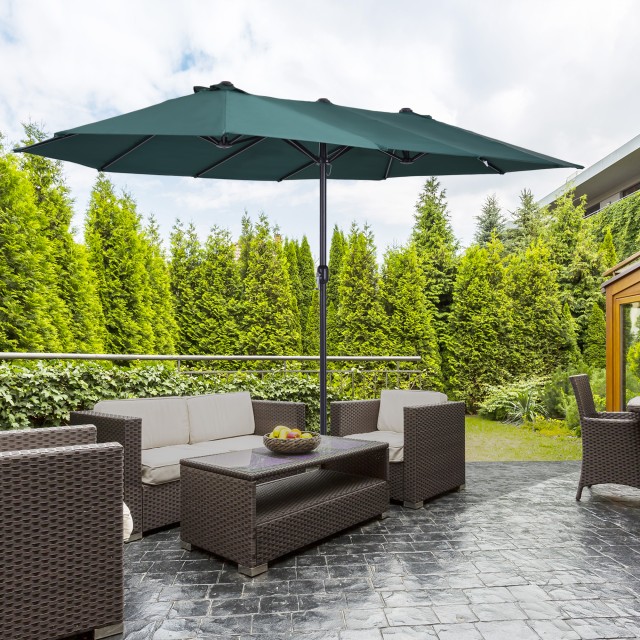 Outsunny Outsunny Outdoor Double Canopy Parasol, Anti UV 460 x 270 x 240, Πράσινο, Καφέ 84D-031V01