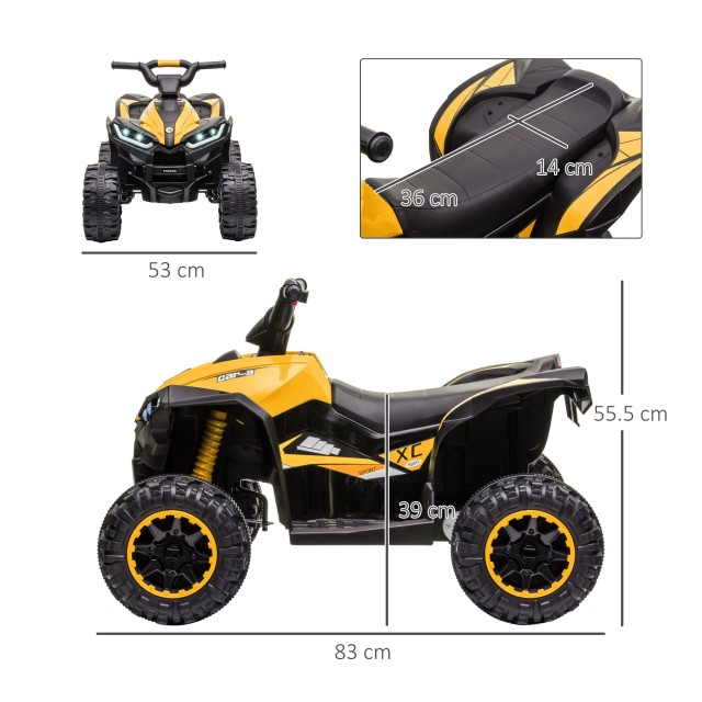 HOMCOM Electric Quad για παιδιά 12V, 2 ταχυτήτων, φαρδιοί τροχοί με ανάρτηση και προβολείς LED, ηλικία 3-5 ετών, κίτρινο 370-235V90YL