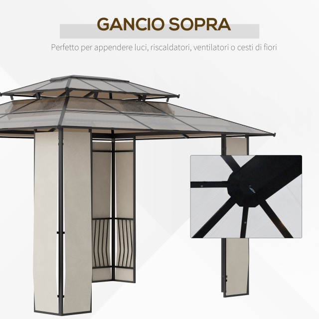 Outsunny Garden Gazebo 3,65x3m με στέγη από πολυανθρακικό 2 επιπέδω...