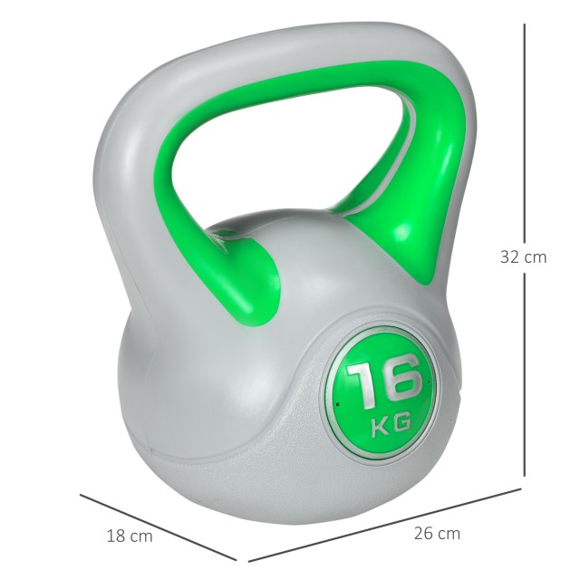 SPORTNOW Kettlebell 16kg σε PU και Sand με επίπεδη βάση και λαβή για Deadlifts, Squats και Lifts, 26x18x32 cm, Πράσινο A91-255V07GN