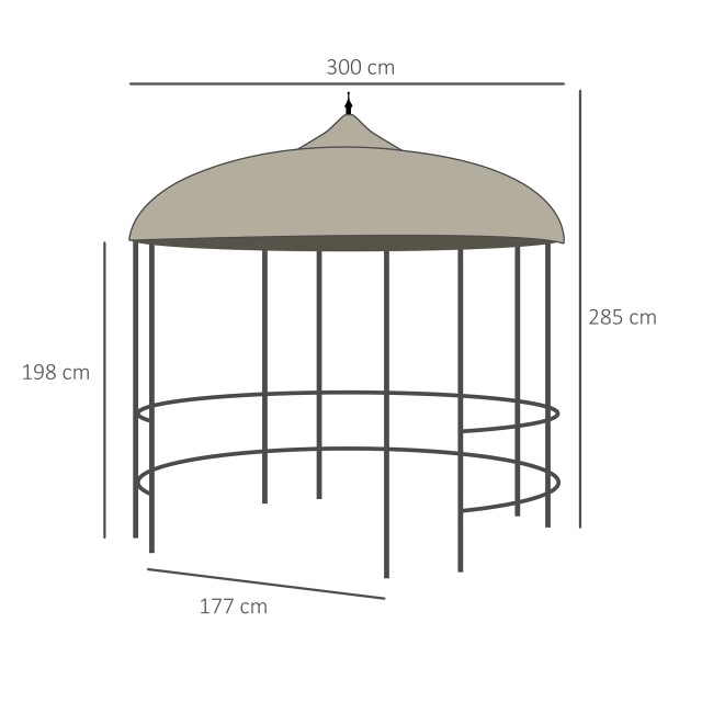 Outsunny Round Garden Gazebo Ø3m με κουρτίνες και αεραγωγούς σε μέταλλο και πολυεστέρα, μπεζ 84C-440V00BG