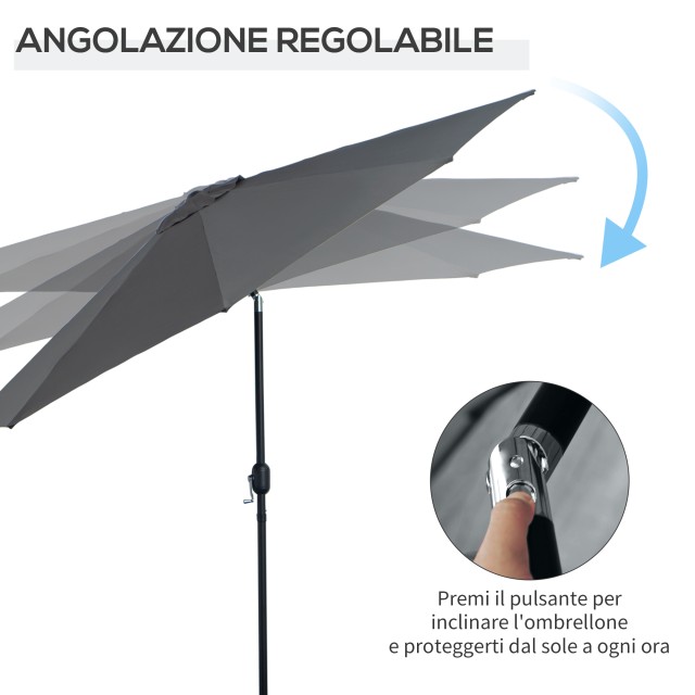 Outsunny Garden Parasol Φ300cm Ανακλινόμενη με μεταλλική μανιβέλα και σκούρο γκρι πολυεστέρα 840-070CG