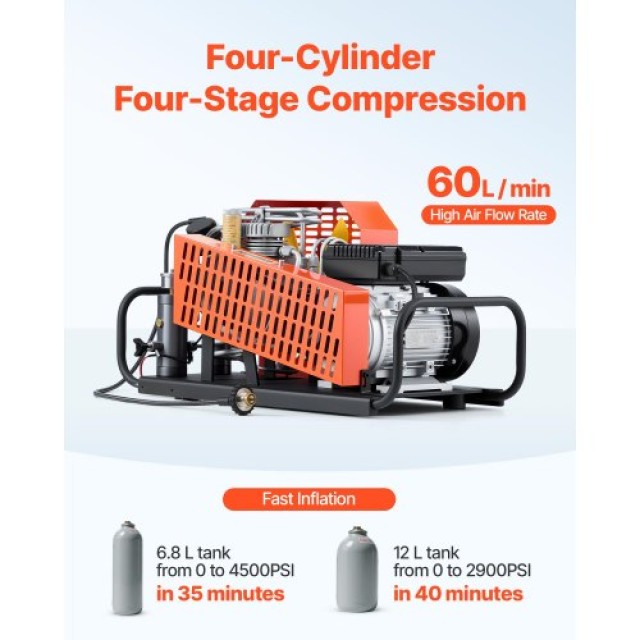 VEVOR Τετρακύλινδρος Συμπιεστής Αέρα 4500PSI/30Mpa για Καταδυτικές ...