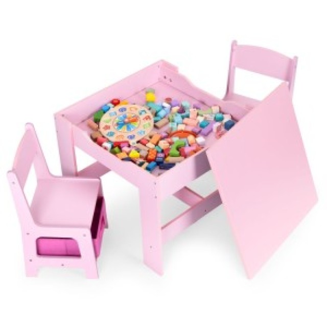 ECOTOYS Σετ επίπλων για παιδιά τραπεζάκι + 2 καρέκλες με πίνακα κιμ...