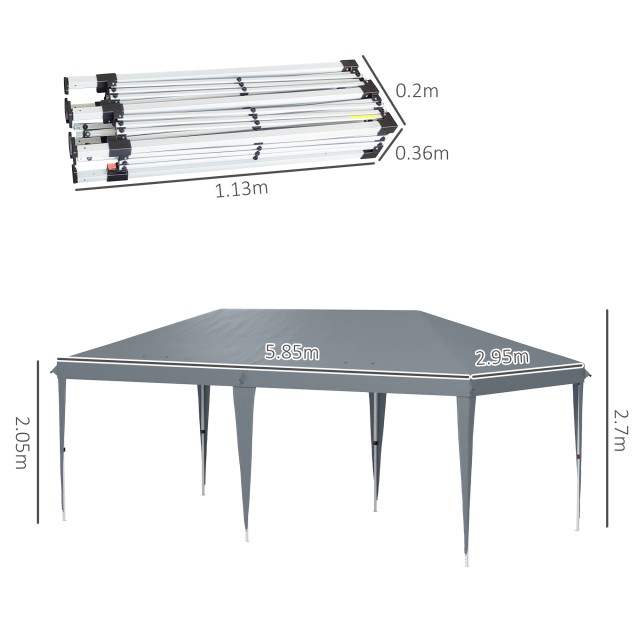Outsunny  Πτυσσόμενο Κιόσκι Κήπου Pop-up 6x3 m, Σκηνή για Πάρτι με Τσάντα Μεταφοράς, Γκρι  84C-118V03LG
