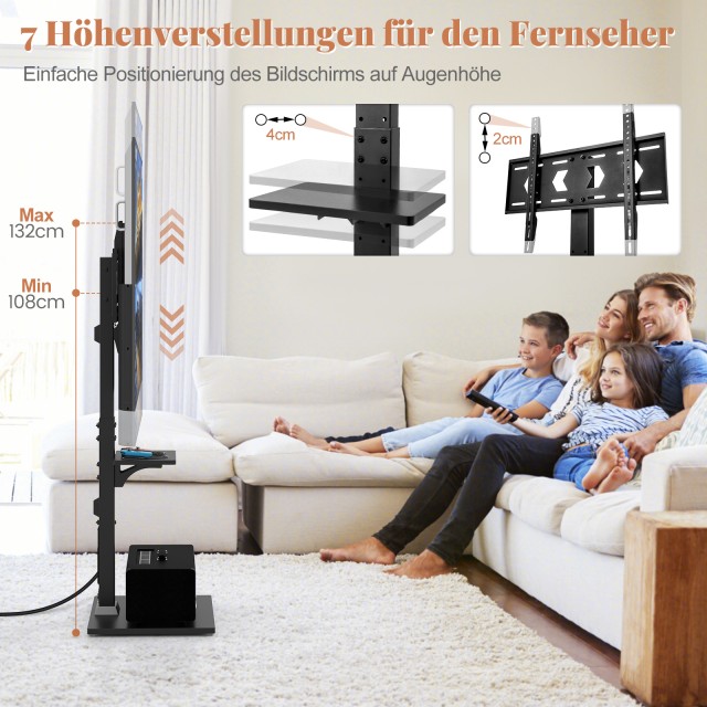 Costway Ρυθμιζόμενος TV Σταντ για 32-70 ίντσες, έως 45 KG με 2 Πρίζ...