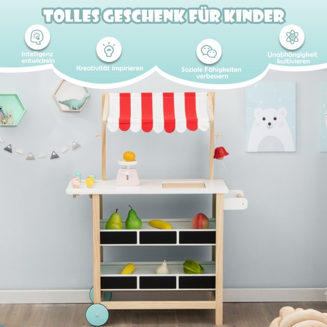 Costway Ξύλινο Παιδικό Καροτσάκι Παγωτού με Αξεσουάρ TP10051RE