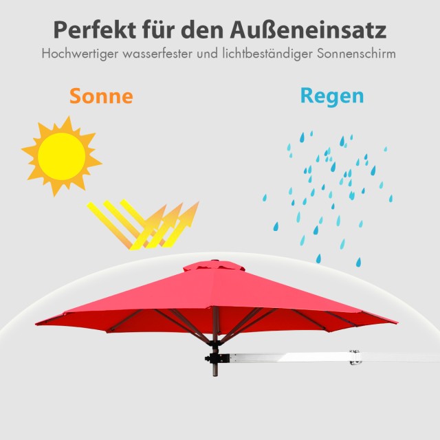 Costway Κλίση Ανθεκτική Ομπρέλα Τοίχου με Ρυθμιζόμενο Αλουμινένιο Κ...