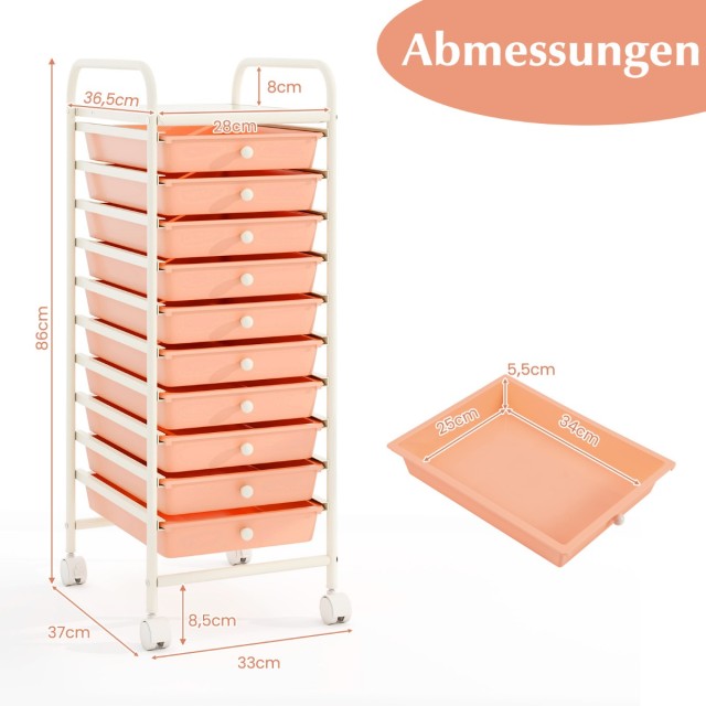 Costway Πολυχρωμοί Ρολλβάνγκεν με 10 Συρτάρια 33 x 37 x 86 εκ. HW52...