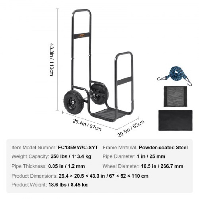 Καρότσι Καυσόξυλων VEVOR, 250 lbs, Μαύρο  DCCH43XH27XWHHAHJV0