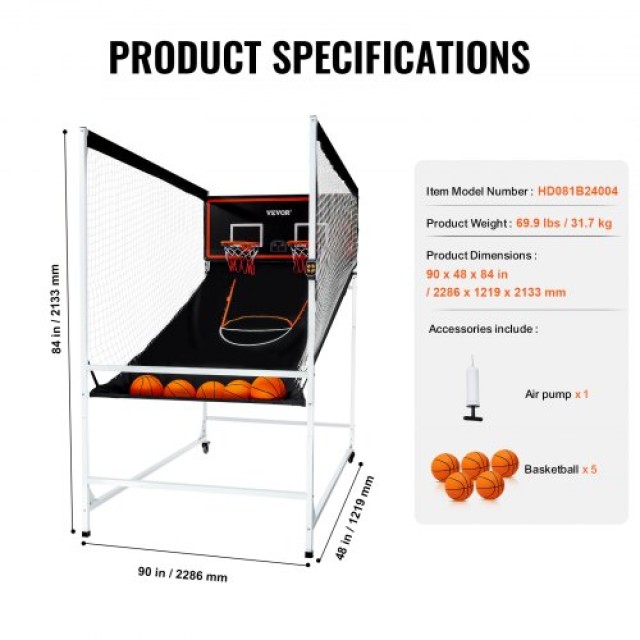 VEVOR Εσωτερικό Διπλό Παιχνίδι Μπάσκετ Arcade 2 Παίκτες 5 Μπάλες TJ...