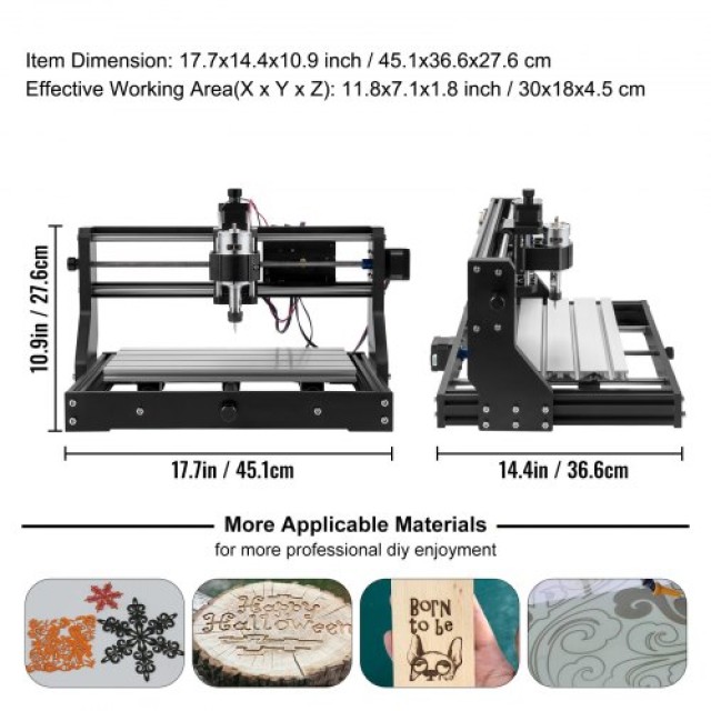VEVOR  CNC 3018 Pro 15W Μηχάνημα Χάραξης Laser 3 Άξονες με Offline Controller για Πλαστικό, Ακρυλικό, PVC, Ξύλο DKJ3Z3018PRO15W01V2
