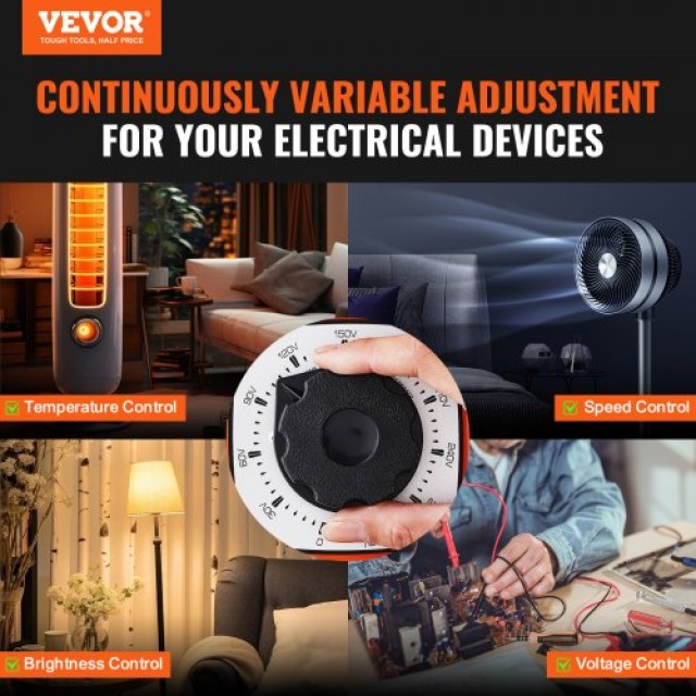 VEVOR  Μετασχηματιστής Ρυθμιστής Τάσης 500VA 1.7A 0-300V AC KBBYQZZBS500JTXI3V7