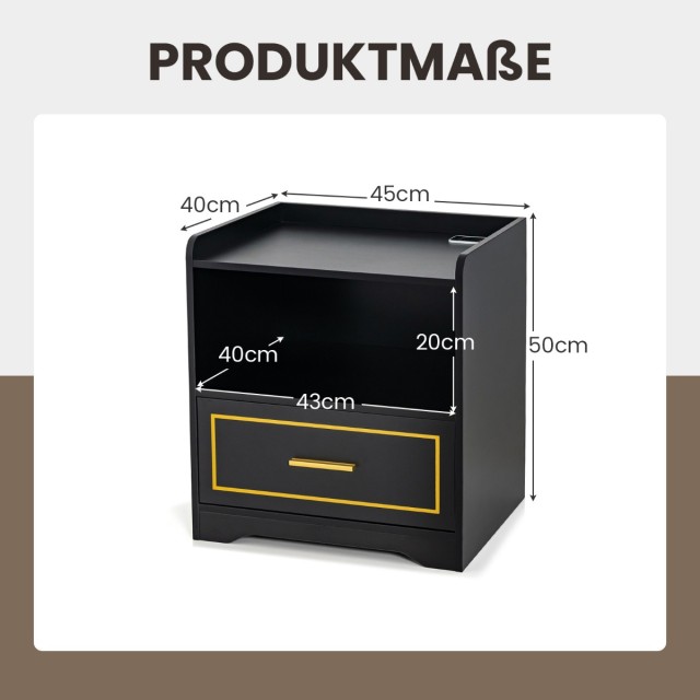 Costway  Σετ 2 Κομοδίνα με LED Φως, Θύρα USB και Σταθμό Φόρτισης Τύ...