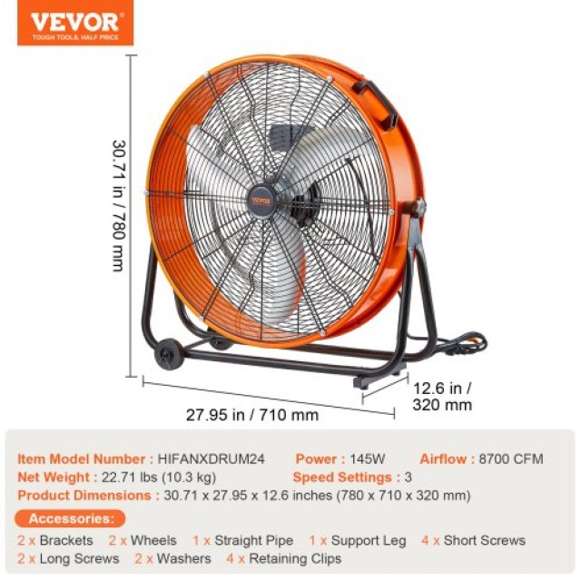 VEVOR  Βιομηχανικός Ανεμιστήρας 24 3 Ταχ. 8600CFM Αποθήκης  GYLSFS24YCACTZXEZV2