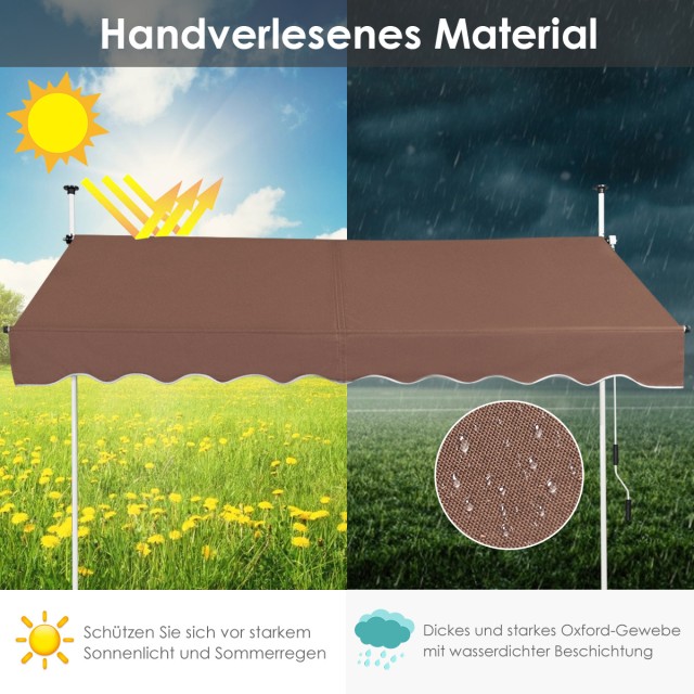 Χειροκίνητη Βεράντας, 200 x 200-300cm  Πλάτος, Χωρίς Τρυπάνι, UV Αν...
