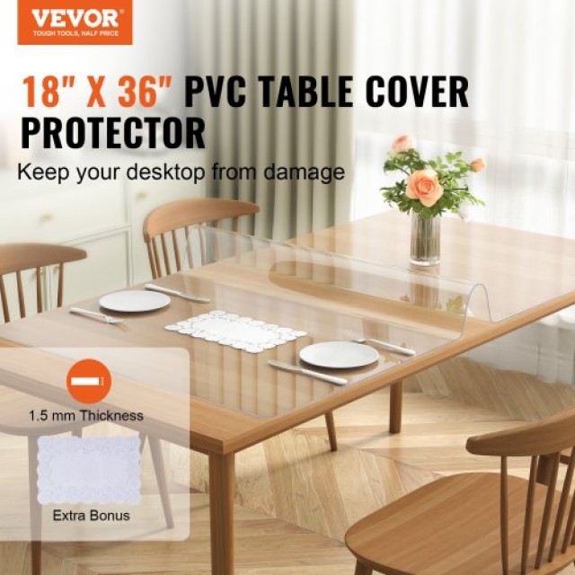 Διαφανές Προστατευτικό Τραπεζιού VEVOR, 18 x 36, 1.5 mm PVC, Αδιάβροχο Κάλυμμα Τραπεζιού  ZFXZBYCTMSPVCVCZAV0