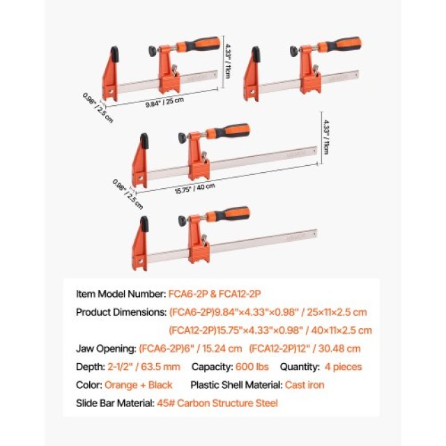 VEVOR Σετ 2 Τεμαχίων Σφιγκτήρες Ξυλουργικής Lockable F 15.24cm και ...