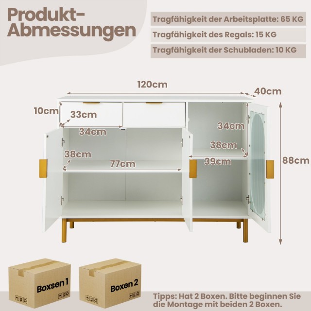 Costway Μεγάλο Ντουλάπι Κουζίνας 120 x 40 x 88 cm με Άφθονο Αποθηκε...