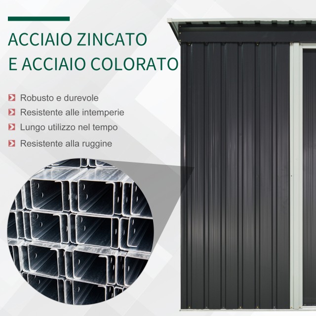 Outsunny Garden Shed Εργαλειοθήκη σε Ατσάλι, Υπόστεγο Κήπου από Ατσάλι με Συρόμενες Πόρτες, 163x89x182cm, Μαύρο 845-423