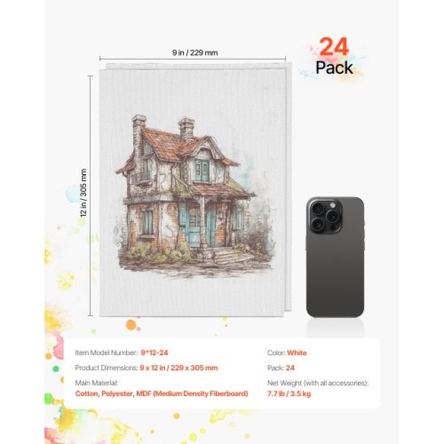 VEVOR Σετ 24 Καμβάδων Ζωγραφικής 9x12 Ίντσες HHFB912INCH2ZRA7AV0