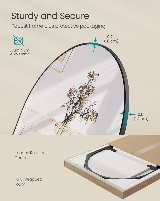 SONGMICS Καθρέφτης Δαπέδου 160x50 cm με Αψιδωτό Μαύρο Αλουμινένιο Π...