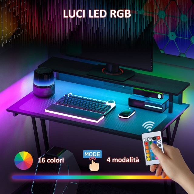 HOMCOM  Γραφείο Gaming με LED Φώτα και Υποστήριξη για Οθόνη, από Μοριοσανίδα και Ατσάλι, 100x60x88.5 εκ., Μαύρο  920-094V90BK