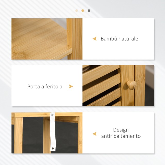 Ντουλάπα μπάνιου kleankin Bamboo με 2 ανοιχτά ράφια και ντουλάπι 2 ...