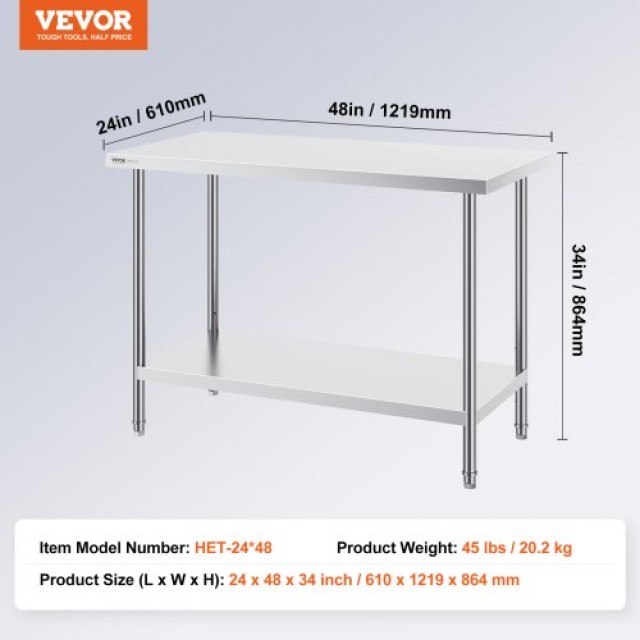 Επαγγελματικός Πάγκος Εργασίας VEVOR Ανοξείδωτος 24x48x34ιντσών  CF...