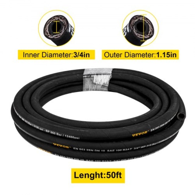 VEVOR Υδραυλικός Σωλήνας 3/4 x 50 ft, 3120 PSI, Εύκαμπτος Λάστιχος Υδραυλικού Λαδιού  YG50FT3-4-3118001V0