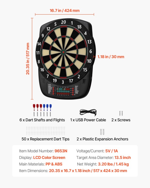 VEVOR Ηλεκτρονικός Στόχος Darts  336mm με 43 Παιχνίδια και 200+ Συν... VEVOR Ηλεκτρονικός Στόχος Darts  336mm με 43 Παιχνίδια και 200+ Συν...