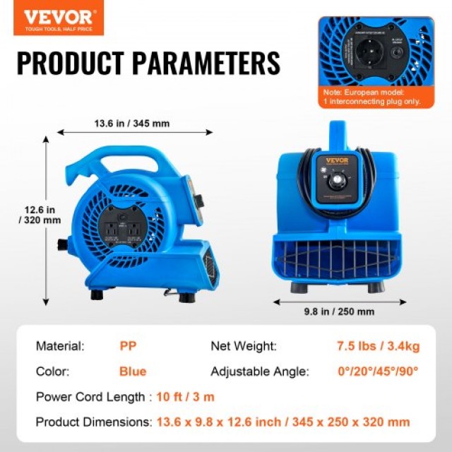 VEVOR  Φυσητήρας Δαπέδου 1360 RPM 600 CFM με 4 Γωνίες Φυσήματος και 3 Ταχύτητες FXZXDMGFJ130AAPPHV2