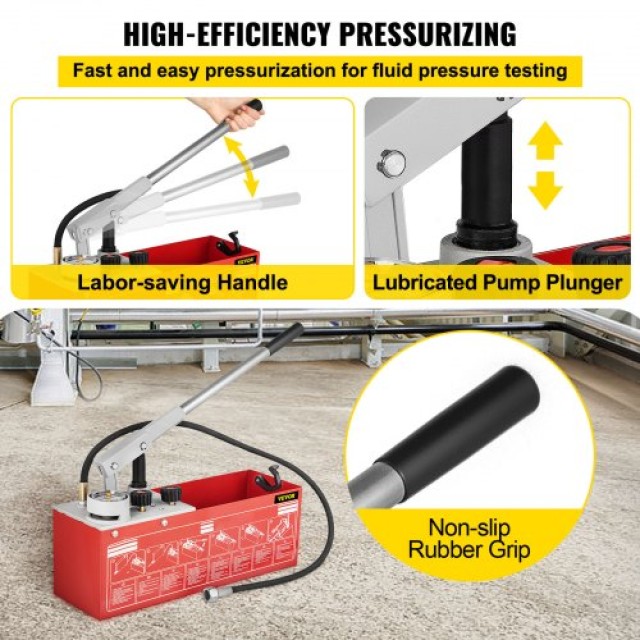 VEVOR Αντλία Υδροστατικής Πίεσης, Έως 60 bar/860 psi, Δοχείο 3.2 Γαλόνια, Υδραυλικός Χειροκίνητος Ελεγκτής Πίεσης Νερού με Μετρητή Τριών Μονάδων & Σύνδεση R 1/2 για Δοκιμή Πίεσης Αγωγών  SYBBDDWC60BARKSPIV0