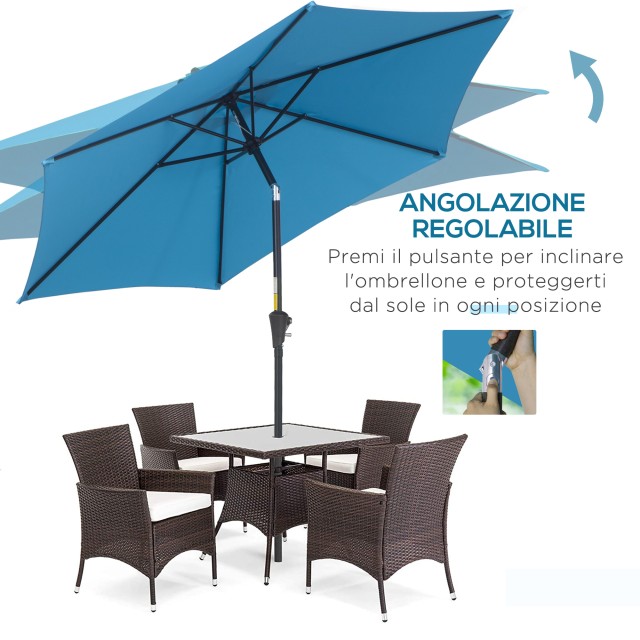 Outsunny  Ομπρέλα κήπου Ø2.7x2.4 m με μανιβέλα και κλίση κεφαλής από αλουμίνιο και πολυεστέρα, μπλε  84D-032BU