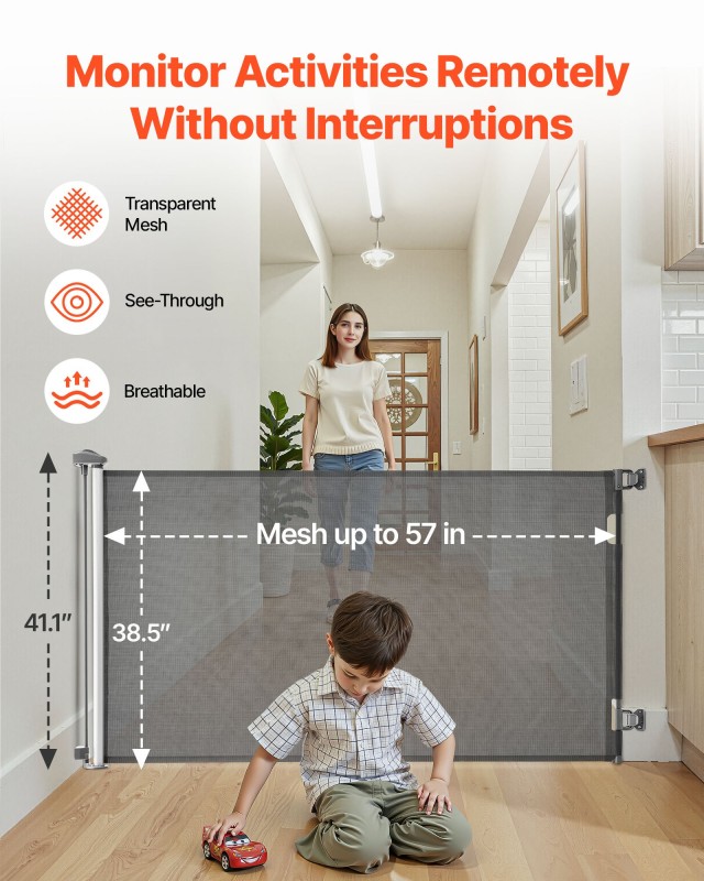 VEVOR Πτυσσόμενη Παιδική Πύλη Ασφαλείας, Μέγιστο Πλάτος 1450 mm, Ύψ...