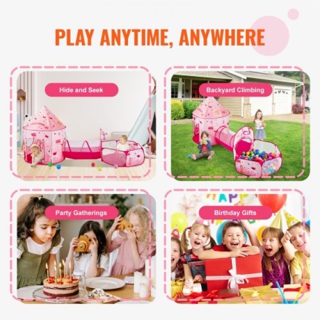 Παιδική Σκηνή Παιχνιδιού 3 σε 1 με Σήραγγα VEVOR, Μαγέντα  PPSDZPX3...
