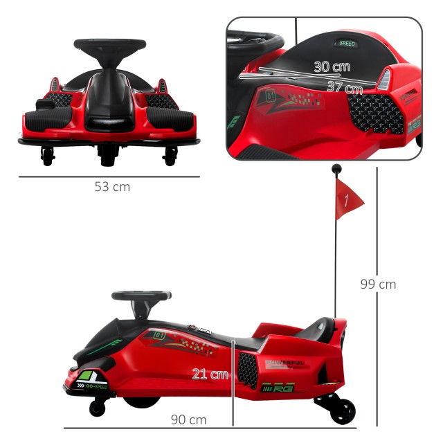 HOMCOM Ηλεκτρικό Go Kart για Παιδιά 8-12 Ετών Ταχύτητα 3-8 χλμ/ώρα για Drifting με Φώτα και Μουσική Κόκκινο 370-307V90RD