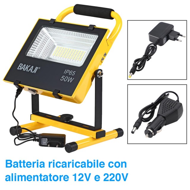 BAKAJI Φορητός Προβολέας Εργασίας LED 50W, 2500Lm, Μπαταρία Λιθίου,...