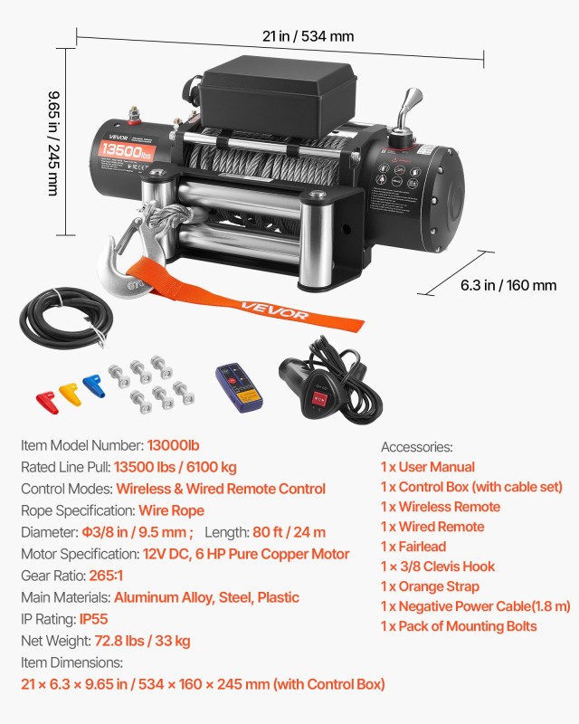 VEVOR Ηλεκτρικός Βίντσι 12V DC, 6100 kg - Αδιάβροχο με Χειριστήριο ... VEVOR Ηλεκτρικός Βίντσι 12V DC, 6100 kg - Αδιάβροχο με Χειριστήριο ...