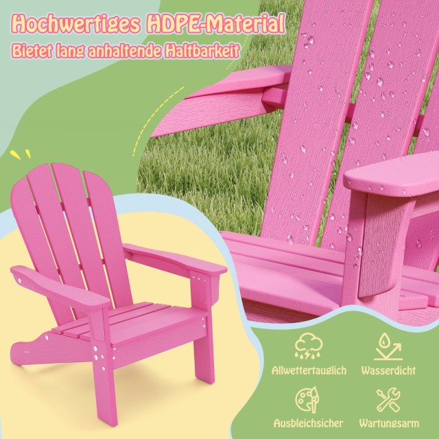 Costway Παιδική Καρέκλα Adirondack HDPE 53,5 x 52 x 64 εκ. με Εργονομική Πλάτη Ροζ NP11919PI